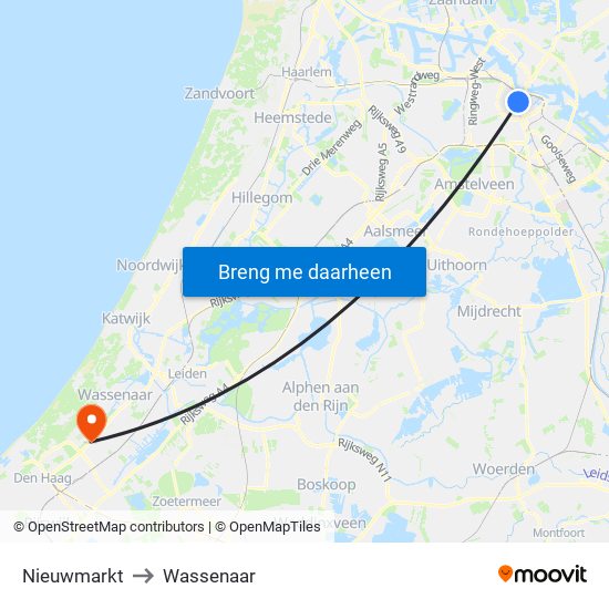 Nieuwmarkt to Wassenaar map