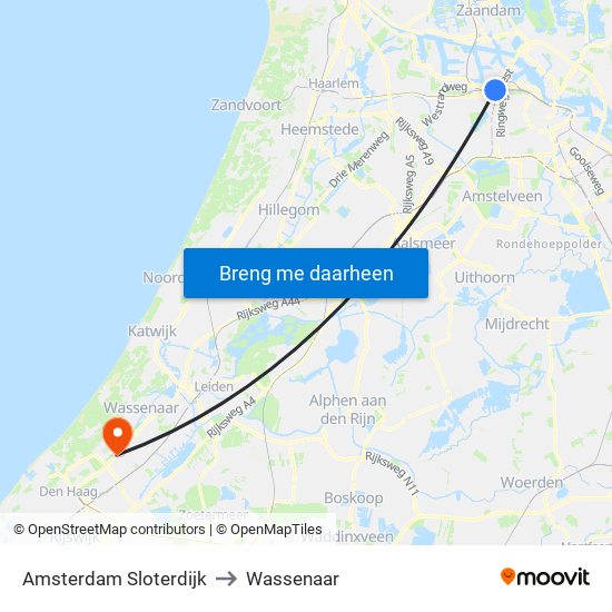 Amsterdam Sloterdijk to Wassenaar map