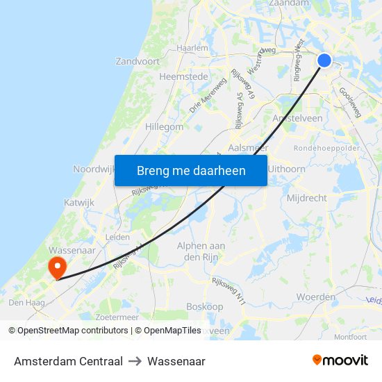Amsterdam Centraal to Wassenaar map