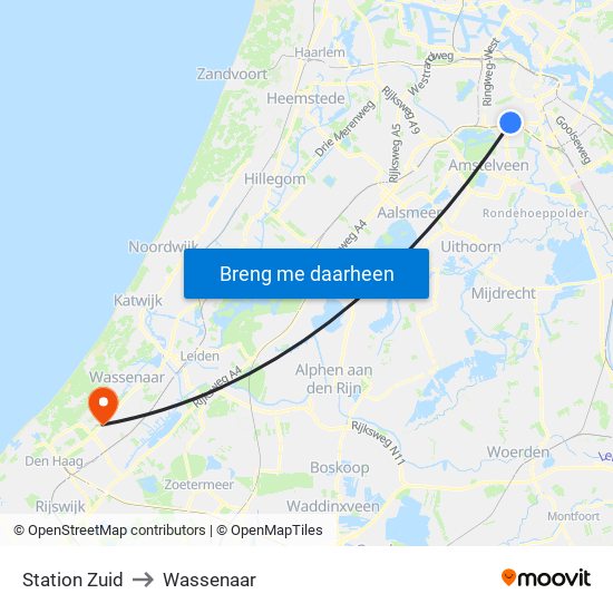 Station Zuid to Wassenaar map