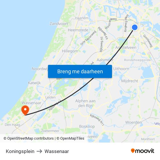 Koningsplein to Wassenaar map