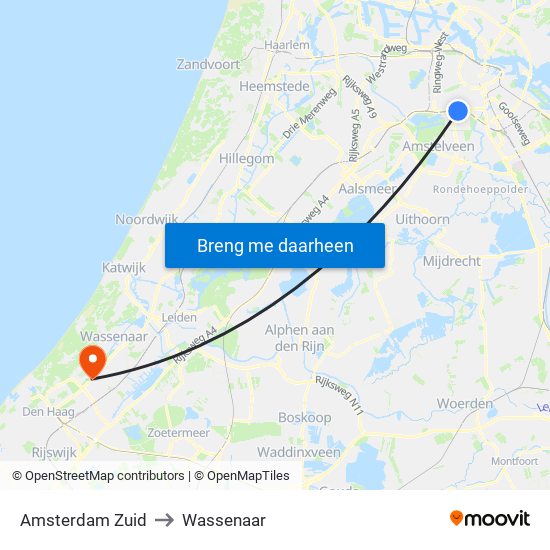 Amsterdam Zuid to Wassenaar map