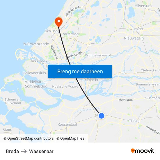 Breda to Wassenaar map