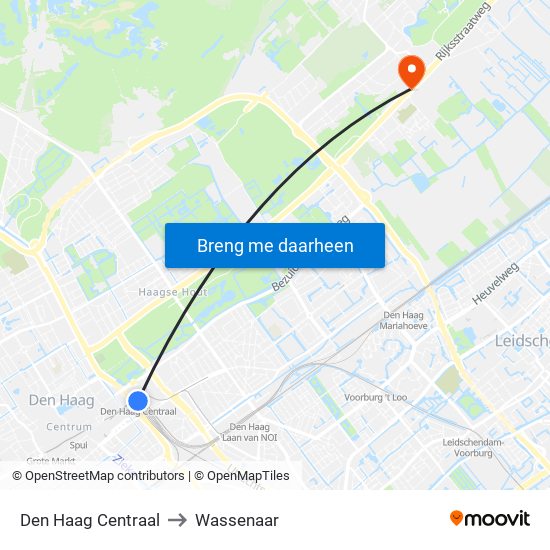 Den Haag Centraal to Wassenaar map