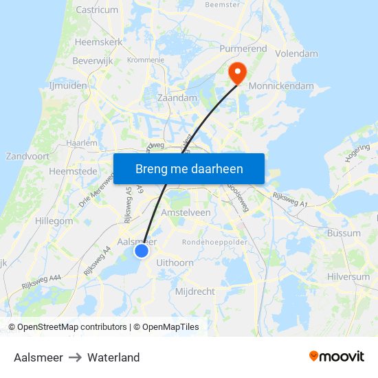 Aalsmeer to Waterland map