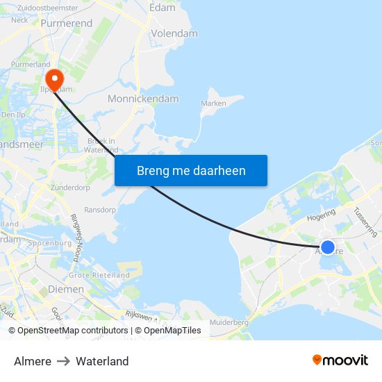 Almere to Waterland map