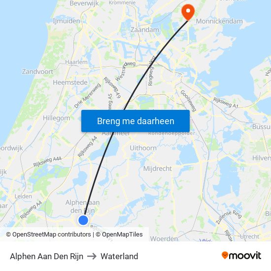 Alphen Aan Den Rijn to Waterland map