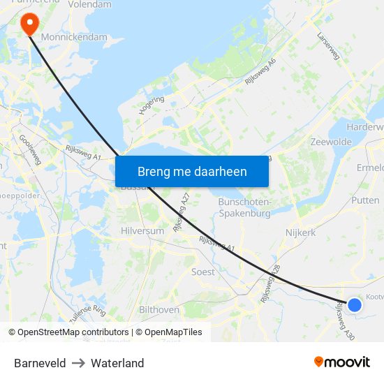 Barneveld to Waterland map