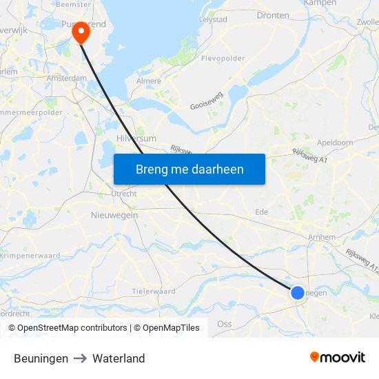 Beuningen to Waterland map