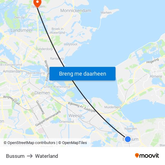 Bussum to Waterland map