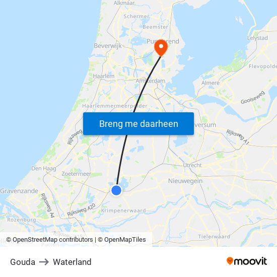 Gouda to Waterland map