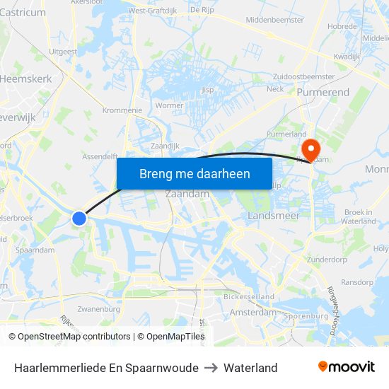 Haarlemmerliede En Spaarnwoude to Waterland map