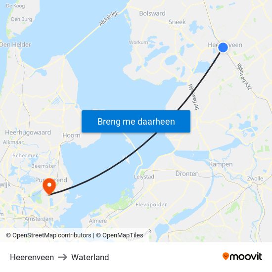 Heerenveen to Waterland map