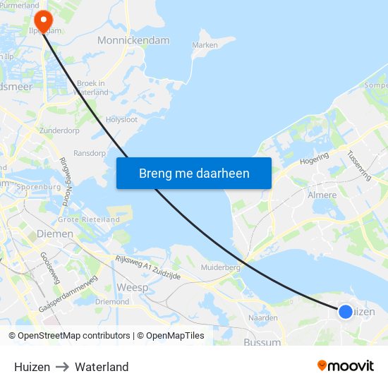 Huizen to Waterland map