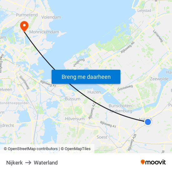 Nijkerk to Waterland map