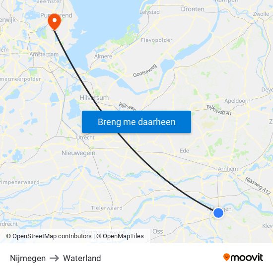 Nijmegen to Waterland map