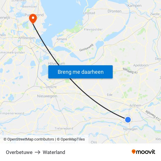 Overbetuwe to Waterland map