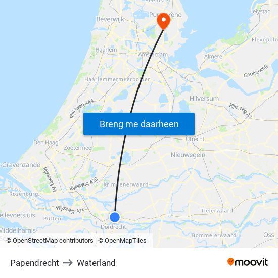 Papendrecht to Waterland map