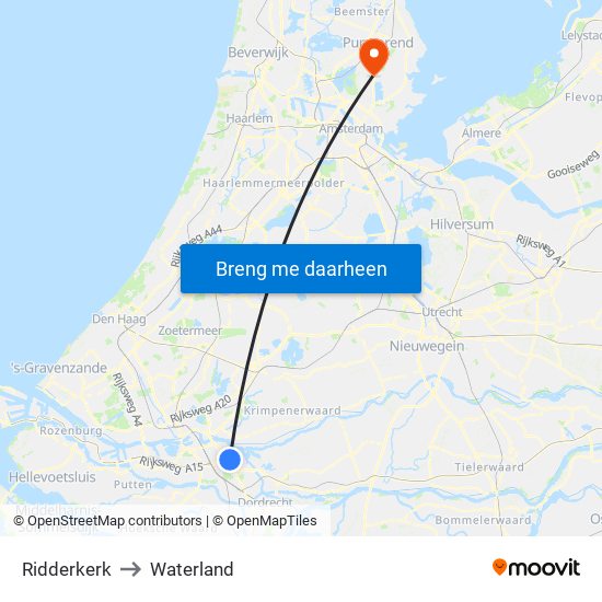 Ridderkerk to Waterland map