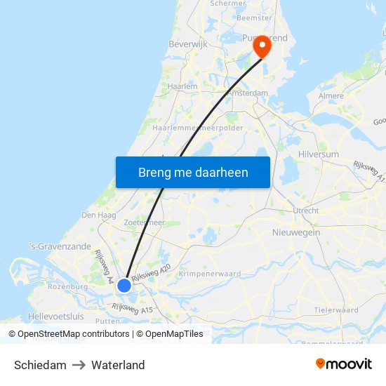Schiedam to Waterland map