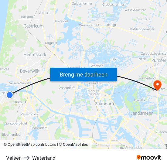 Velsen to Waterland map