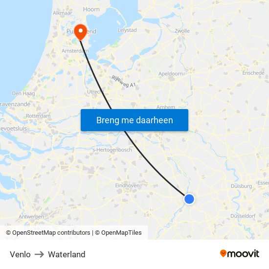 Venlo to Waterland map