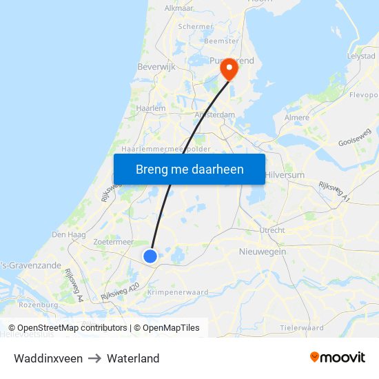 Waddinxveen to Waterland map