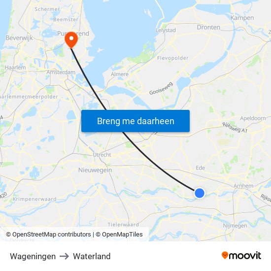 Wageningen to Waterland map