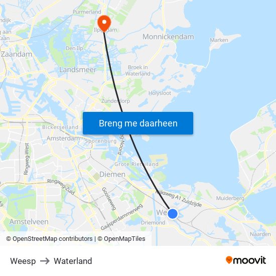 Weesp to Waterland map