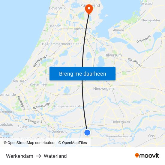 Werkendam to Waterland map