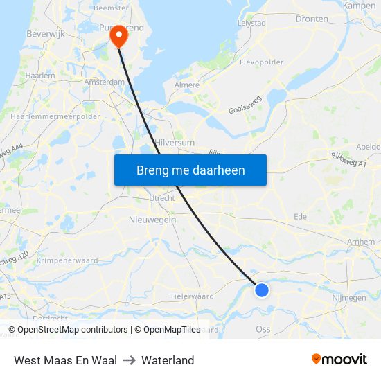 West Maas En Waal to Waterland map