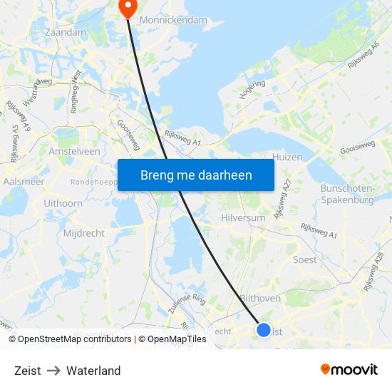 Zeist to Waterland map