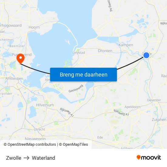 Zwolle to Waterland map