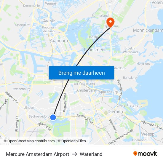 Mercure Amsterdam Airport to Waterland map