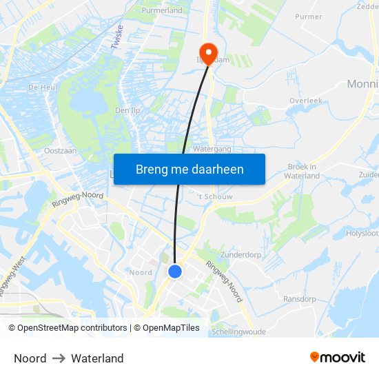 Noord to Waterland map