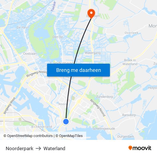 Noorderpark to Waterland map