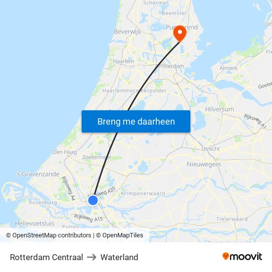 Rotterdam Centraal to Waterland map