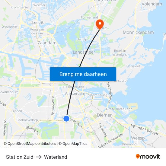 Station Zuid to Waterland map