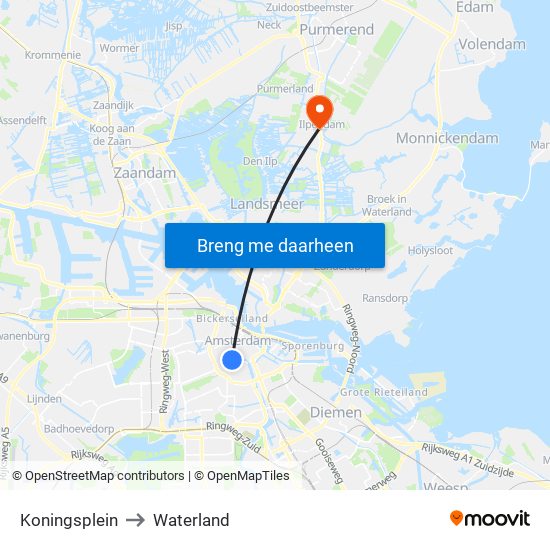 Koningsplein to Waterland map