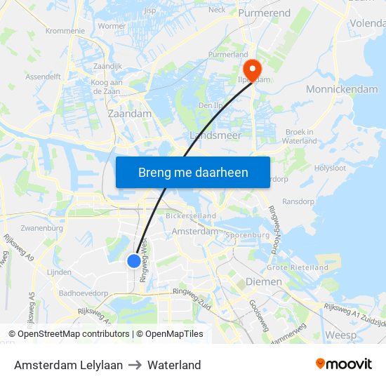 Amsterdam Lelylaan to Waterland map