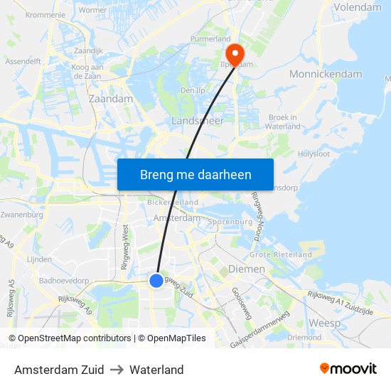 Amsterdam Zuid to Waterland map