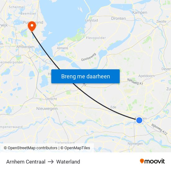 Arnhem Centraal to Waterland map