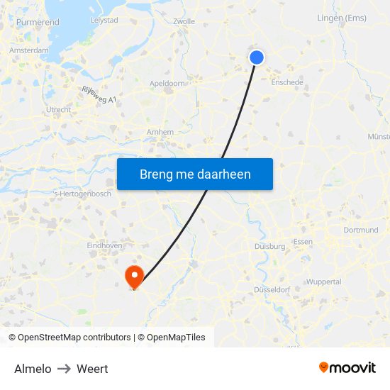 Almelo to Weert map