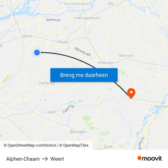 Alphen-Chaam to Weert map