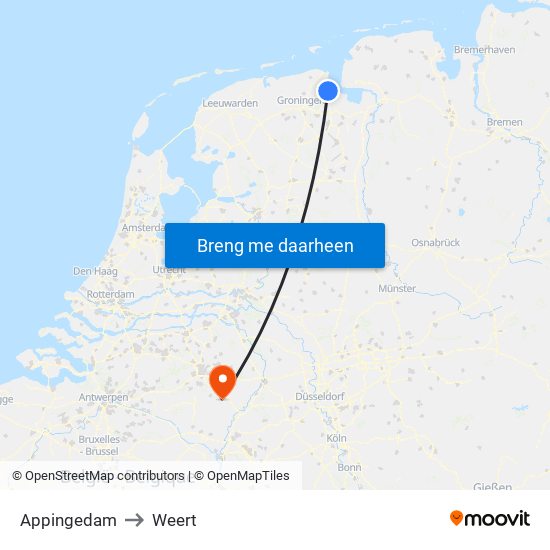 Appingedam to Weert map