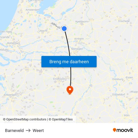 Barneveld to Weert map