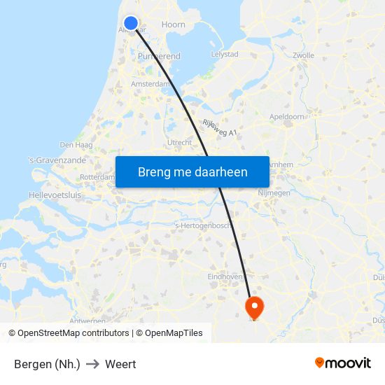 Bergen (Nh.) to Weert map