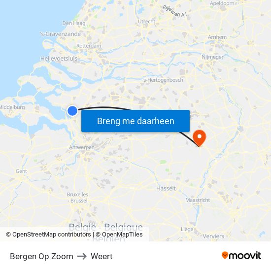 Bergen Op Zoom to Weert map