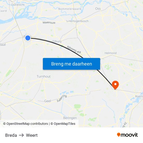 Breda to Weert map
