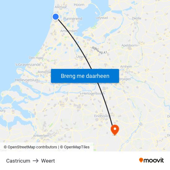 Castricum to Weert map